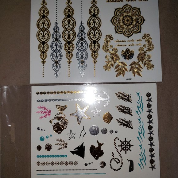 3 sheets Golden Silver Temporary Tattoo - Picture 6 of 16
